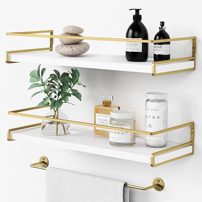 Forbena Floating Bathroom Shelves Wall Mounted, Aesthetic White and Gold Shelves for Bathroom Acc... | Amazon (US)