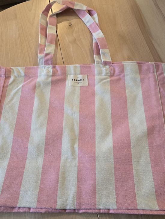 Sézane Pink and White Striped Canvas Tote | Poshmark