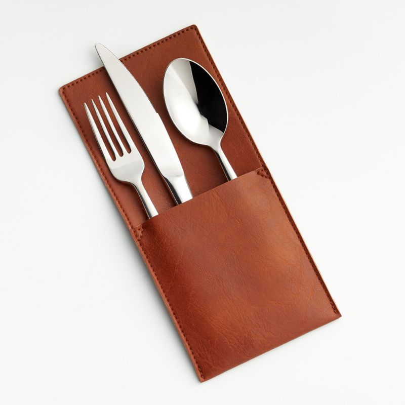 Faux Leather Flatware Pouch | Crate and Barrel | Crate & Barrel