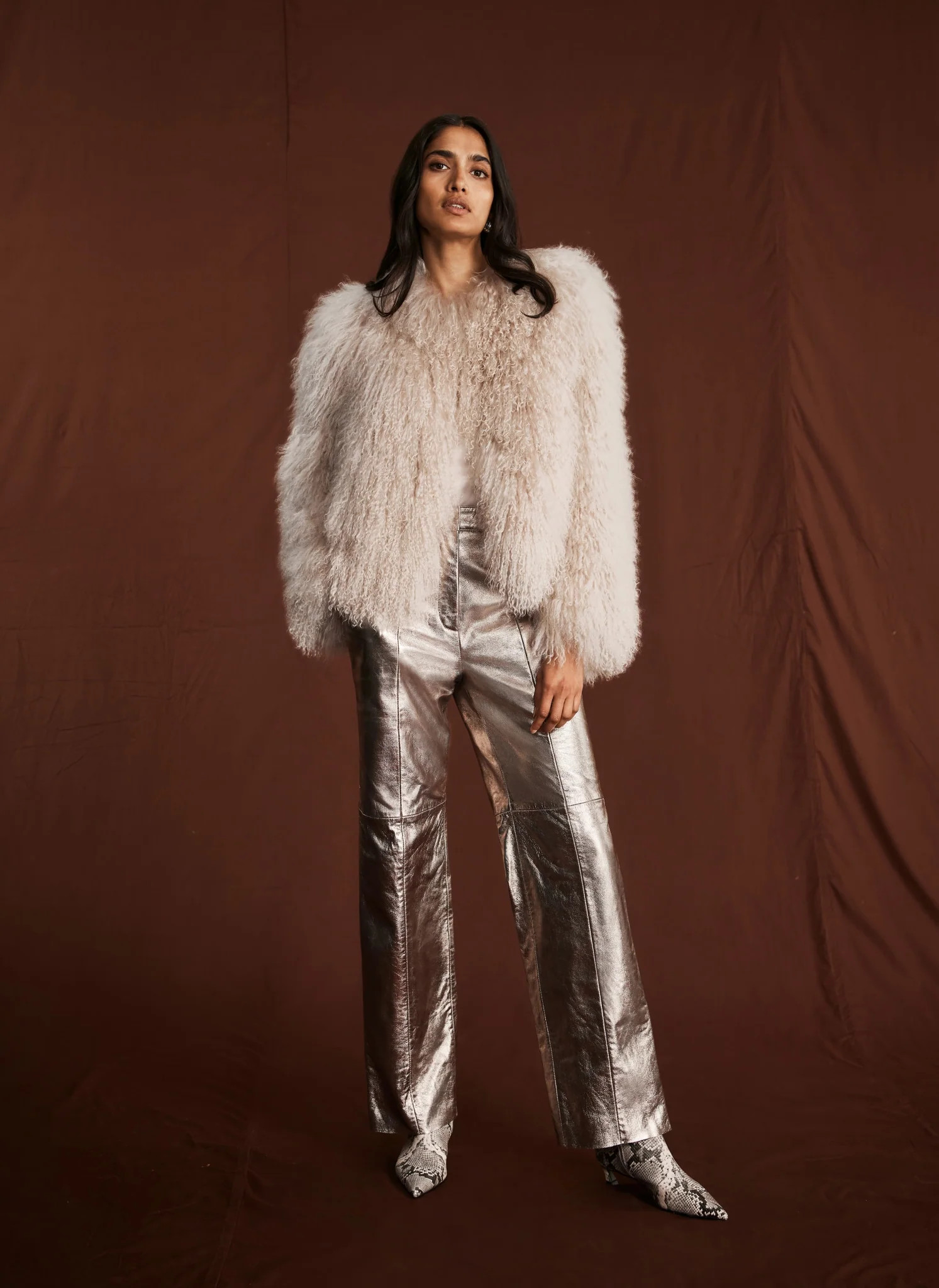 Gold Leather Straight Trousers | Mint Velvet