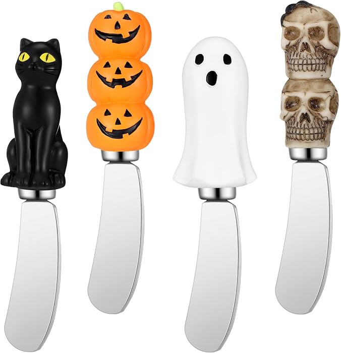 Jingmore 4 Pcs Halloween Cheese Knives Pumpkin Cat Ghost,Cheese Knives | Amazon (US)