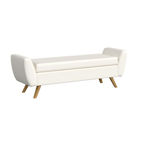 HomePop 60" Modern Storage Bench with Wood Legs - Cream Textured Woven | Amazon (US)