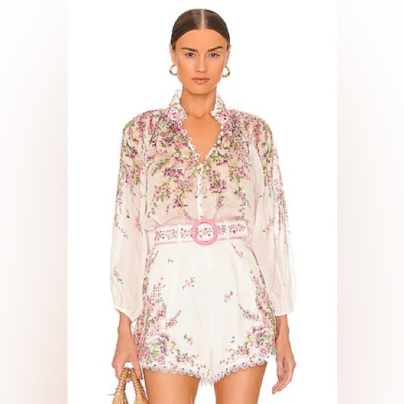 Zimmermann Jude Floral-Print Ramie Blouse & Linen Tuck Shorts Set | Poshmark