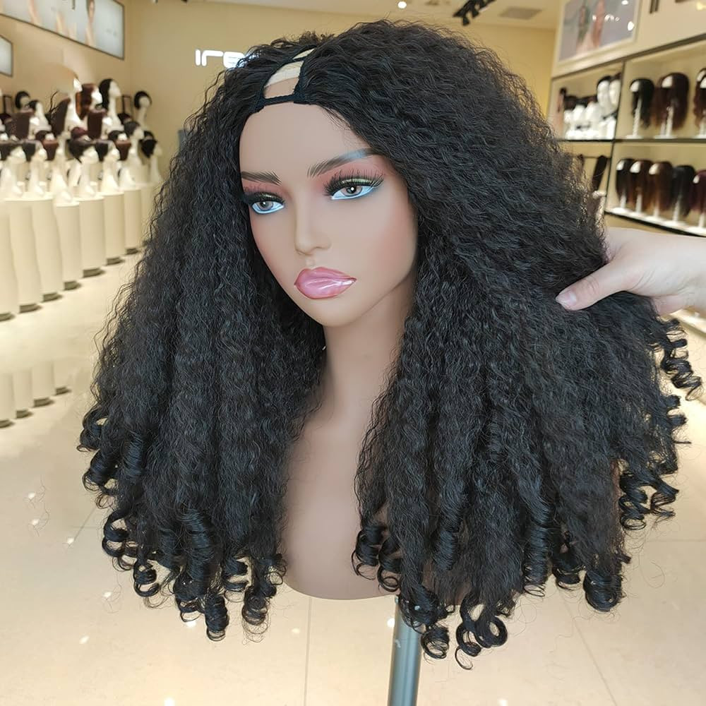 New Afro Curly V Part Wig Synthetic Braided Hair Texture with Unique Bouncy Curls in the End 20 I... | Amazon (US)