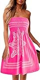 CHICGAL Summer Dresses For Women Beach Cover Ups Strapless Boho Floral Print Sundress | Amazon (US)