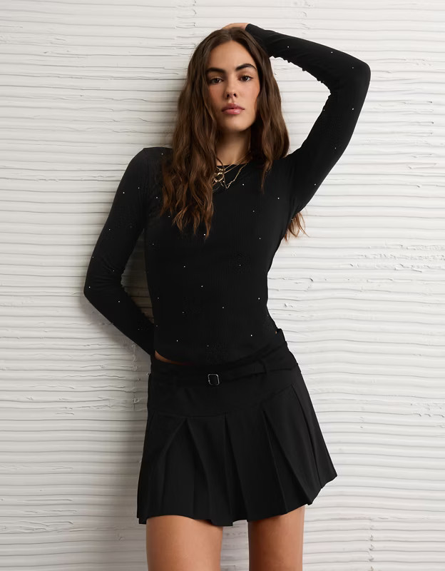 AE Long Sleeve Rhinestone T-Shirt | American Eagle Outfitters (US & CA)