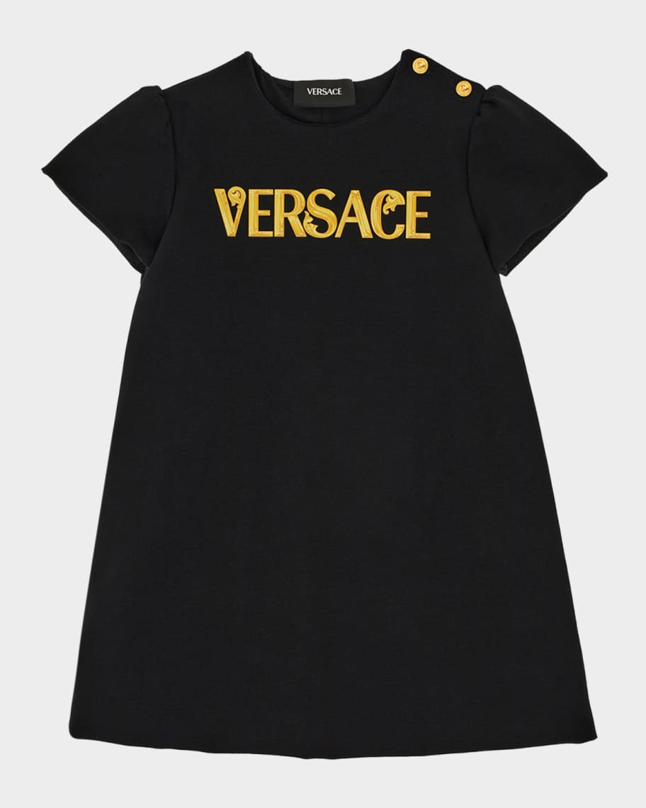 Versace Girl's Logo-Print Jersey Dress, Size 12M-5 | Neiman Marcus