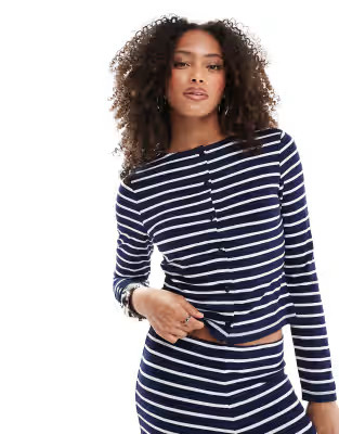 ASOS DESIGN striped shrunken cardigan co ord in navy | ASOS (Global)