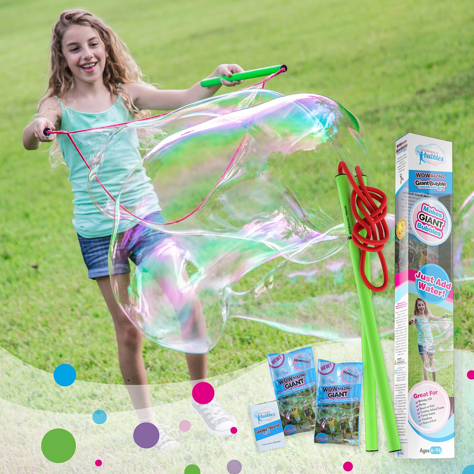 WOWMAZING Giant Bubble Wands Kit: (4-Piece Set) | Incl. Wand, Big Bubble Concentrate and Tips & Tric | Amazon (US)