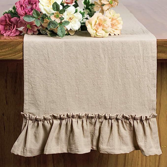 Letjolt Cotton Fabric Table Runner Ruffle Rustic Table Decor Spring Wedding Baby Shower Home Kitc... | Amazon (US)