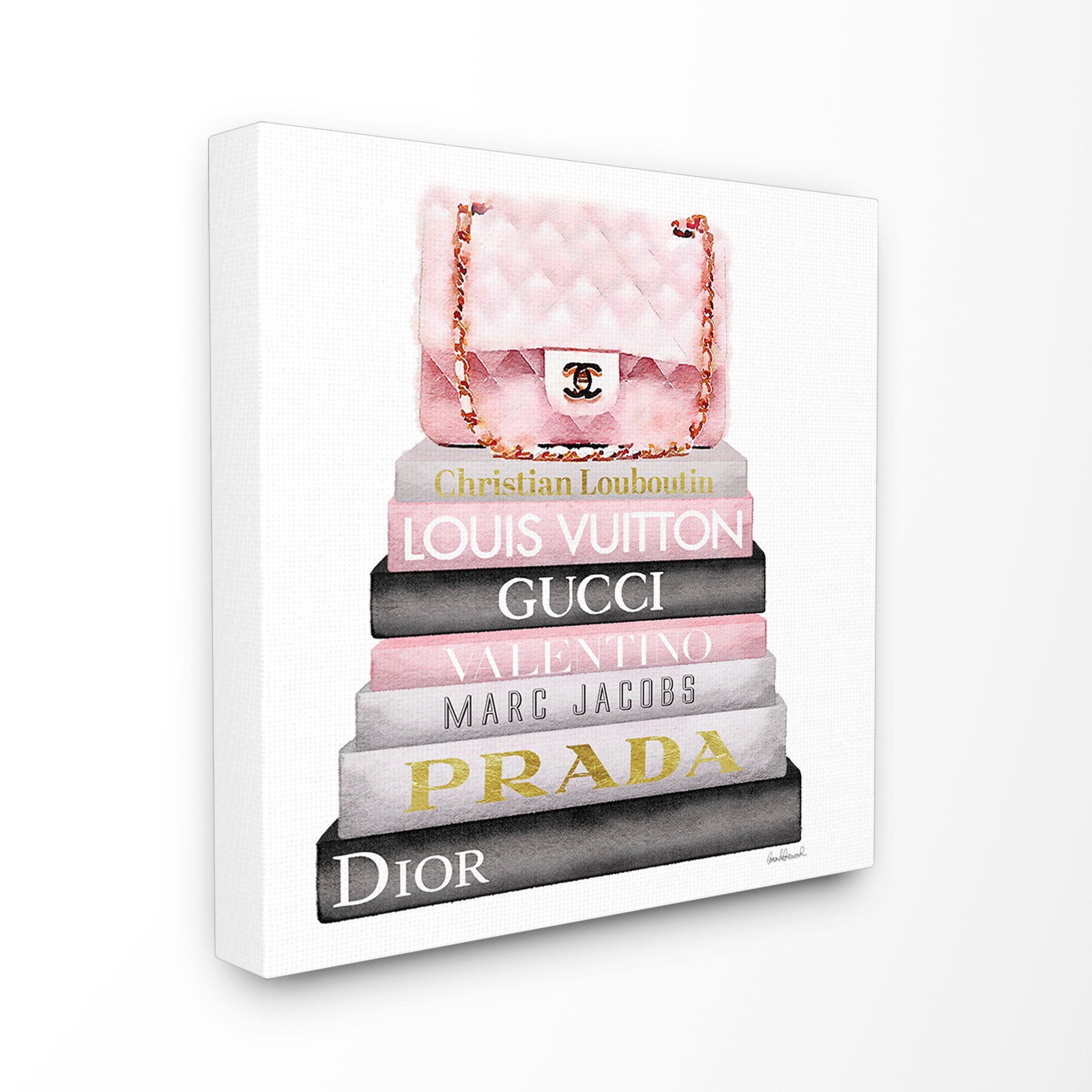 The Stupell Home Decor Collection Watercolor High Fashion Bookstack Padded Pink Bag Stretched Can... | Walmart (US)