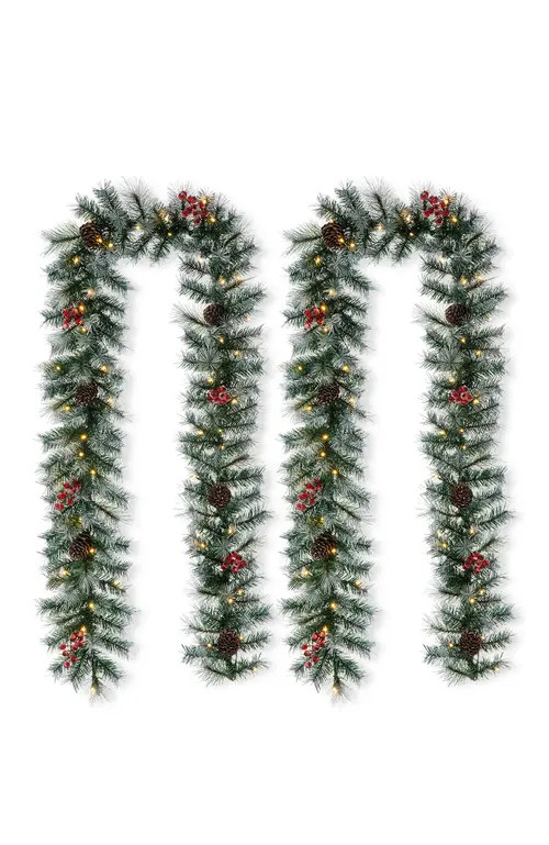 Glitzhome 2-Piece 9ft Pre-Lit Pine Cones Christmas Garland in Green at Nordstrom | Nordstrom