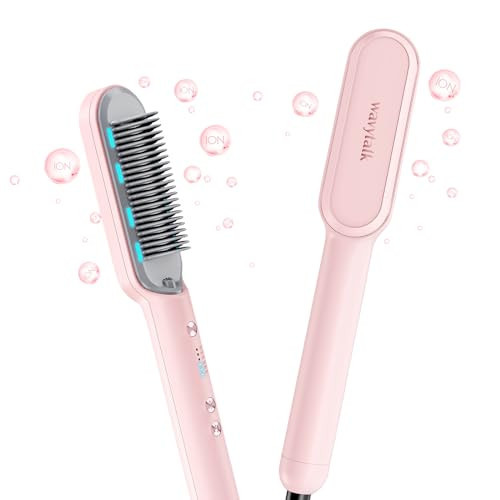 Wavytalk Hair Straightener Brush, Sleek Sweep Ionic Straightening Brush with 6 Temperature Adjust, Anti-Scald Ceramic Straightening Comb Fast Heating for Home Salon, Dual Voltage Pink. | Amazon (US)
