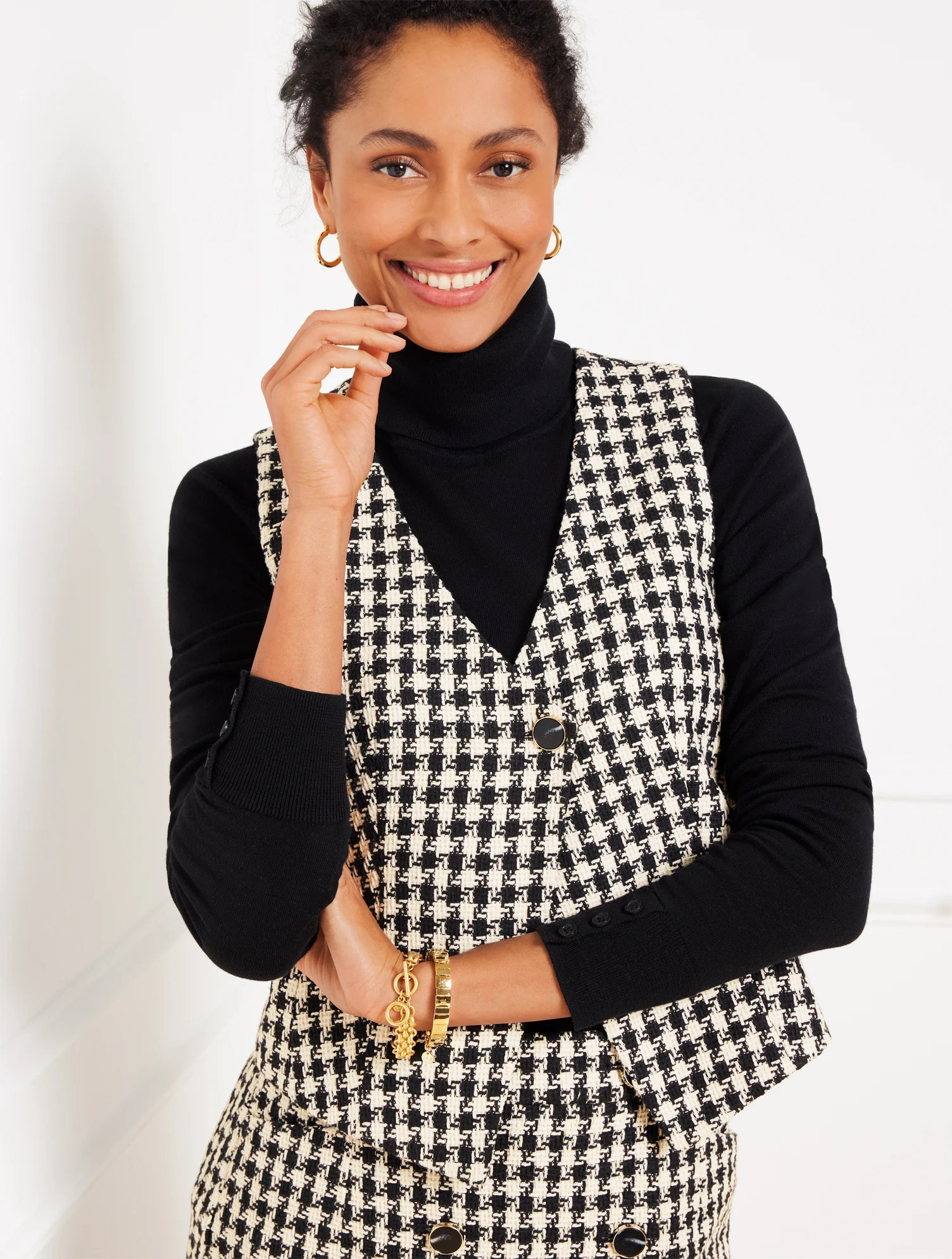 Houndstooth Tweed Vest - Black/Ivory - 14 Talbots | Talbots