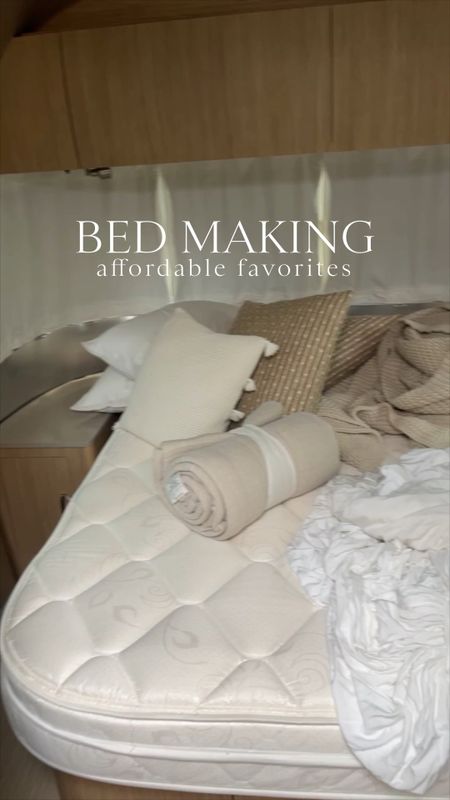 HOME \ affordable bedding favorites + how I styled them in my airstream (size: queen)!! Here’s what I used👇🏻

+ bamboo sheets (Walmart)
+ beige coverlet (Target)
+ linen comforter (Target)
+ standard shams (Target)
+ dotted pillows (Etsy)
+ tassel pillow (Walmart)
+ knit blanket (Target)

Here’s how to SHOP!
1. Comment “shop” to get links sent directly to your DMs
2. Click the link in my bio @sbkliving and select “shop my reels”
3. Head over to my @shop.ltk shop and follow me “sbkliving”

#LTKunder100 #LTKhome