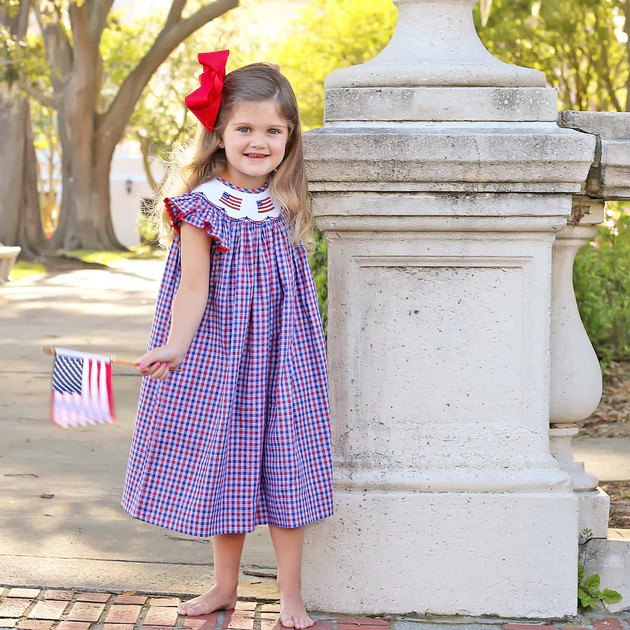 Patriotic Smocked Dress Plaid | Classic Whimsy