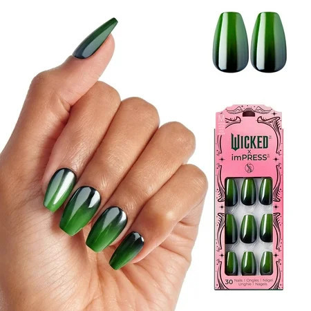 WICKED X imPRESS Press on Nails Leaders Of Oz Green Medium Coffin 30 Count | Walmart (US)