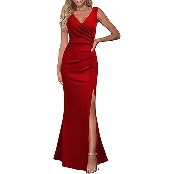 WOOSEA Women Sleeveless V Neck Split Evening Cocktail Long Dress | Amazon (US)