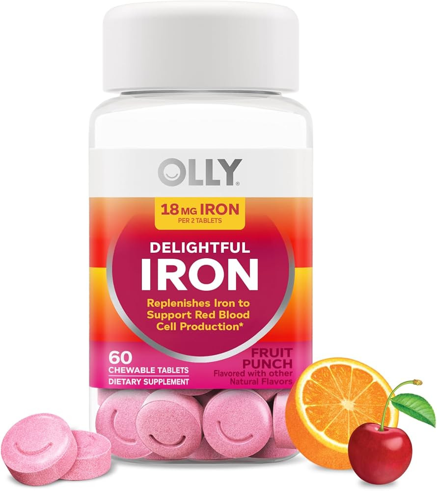 OLLY Delightful Iron Chewable Tablet, Iron Supplement from AB Fortis, Fruit Punch Flavored, 30 or... | Amazon (US)