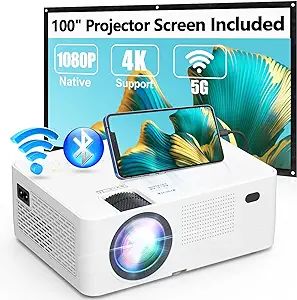5G WiFi Bluetooth Projector, Full HD Native 1080P Projector 13000Lumens with Wireless Mirroring S... | Amazon (US)