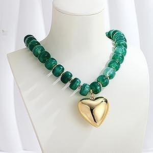 WOWORAMA Chunky Heart Necklaces for Women Colorful Resin Beaded Choker Necklace Gold Puffy Heart ... | Amazon (US)