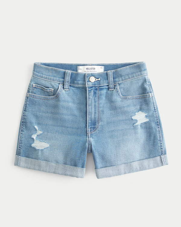 Women's High-Rise Ripped Medium Light Wash Denim Shortie Shorts | Women's Bottoms | HollisterCo.c... | Hollister (US)