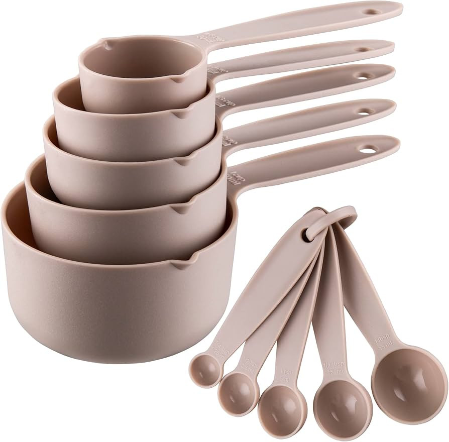 Smithcraft Cute Plastic Measuring Set of 10, 5 Cups & 5 Spoons for Baking & Cooking, Khaki | Amazon (US)