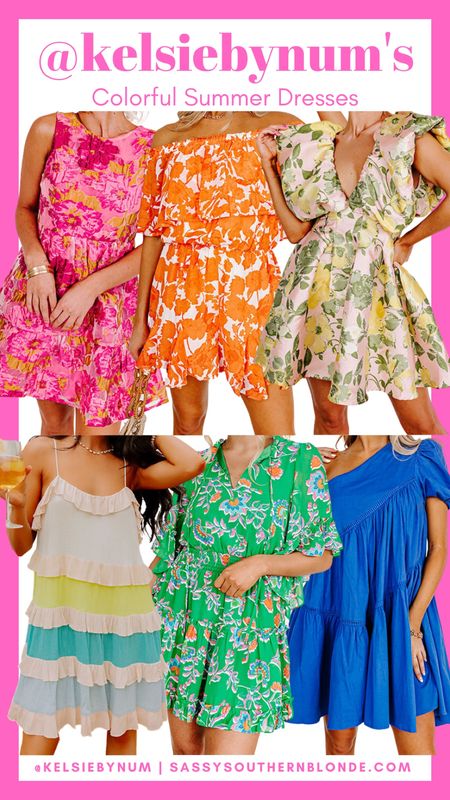 Summer dresses / pink dress / wedding guest dress / orange floral print romper / green dress / blue dress / colorful dresses 

#LTKstyletip #LTKFind #LTKunder100