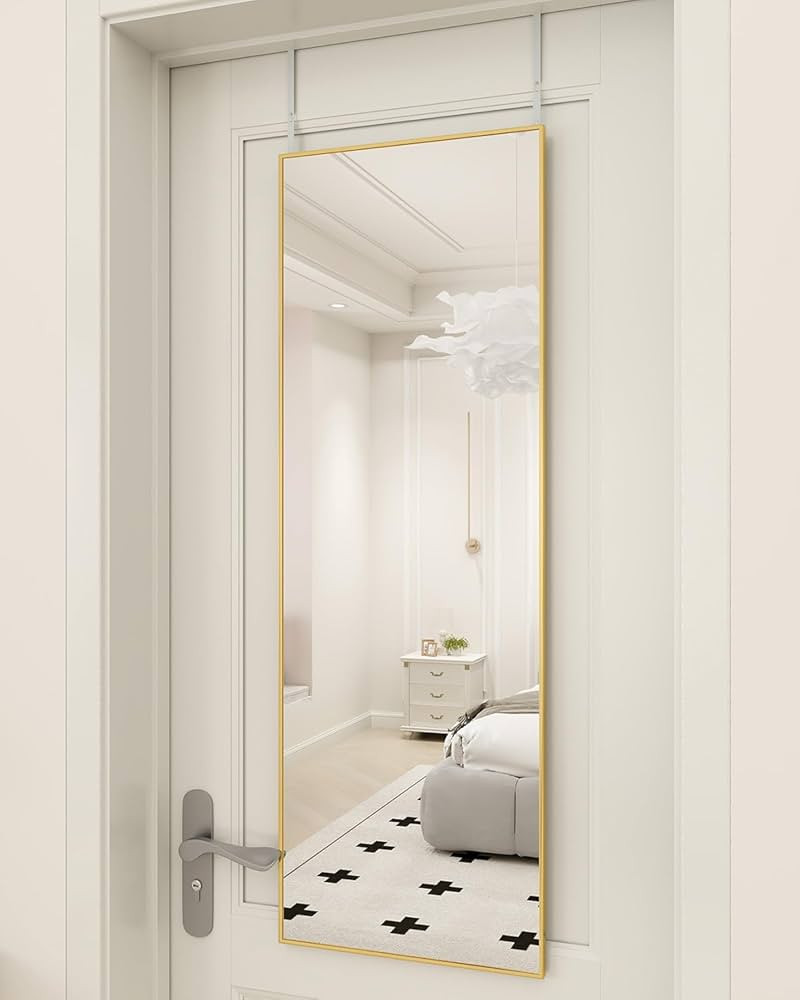 BEAUTYPEAK 16" x 50" Adjustable Height Over The Door Mirror, Full Length Hanging Door Mirror with... | Amazon (US)