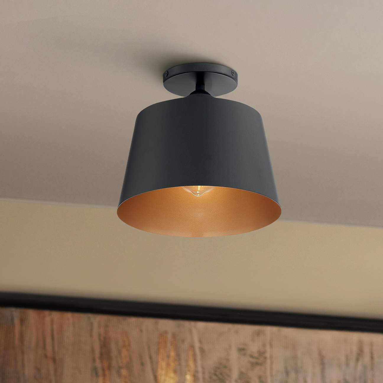 Motif 10" Wide Black and Gold Ceiling Light | Lamps Plus