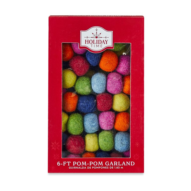 Multicolor Pom-Pom Christmas Garland, 6 ft, by Holiday Time | Walmart (US)
