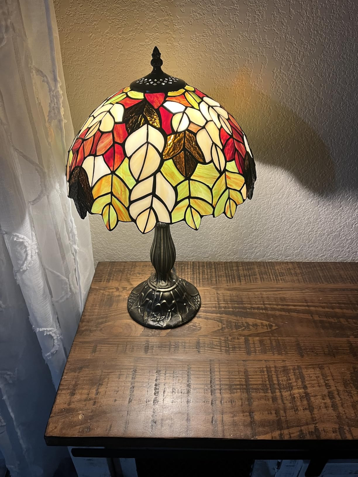 WERFACTORY Tiffany Table Lamp Stained Glass Style Maple Leaf Bedside Lamp Desk Reading Light 12X1... | Amazon (US)