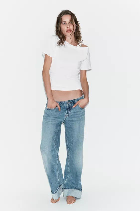 TRF LOOSE FIT FOLDED LOW RISE JEANS | Zara US