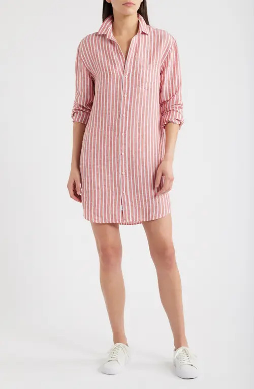 Frank & Eileen Mary Classic Long Sleeve Shirtdress in Red White Textured Stripe at Nordstrom, Size Small | Nordstrom