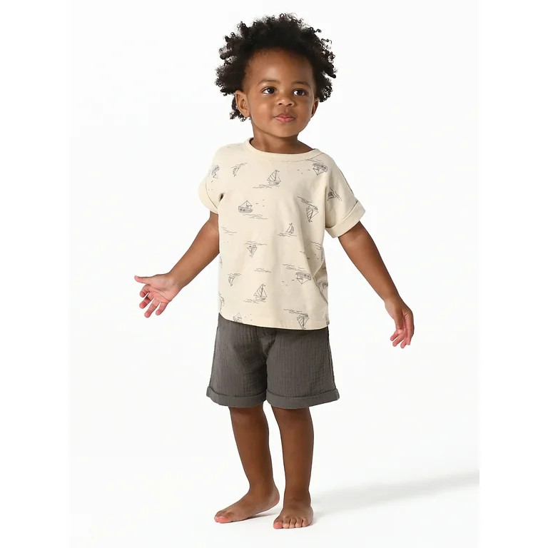 Modern Moments by Gerber Baby Boys Short Sleeve Tee and Gauze Shorts Outfit Set, 2-Piece, Sizes 0... | Walmart (US)