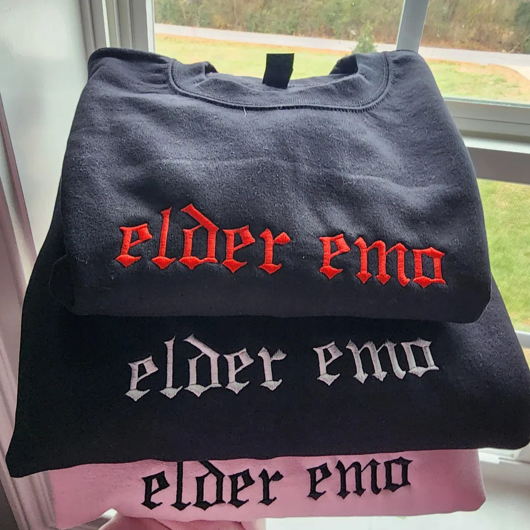 Elder Emo Embroidered Crewneck Sweatshirt, Custom Goth Punk Rock Emo Apparel, Feral Mom Goth Gift... | Etsy (US)