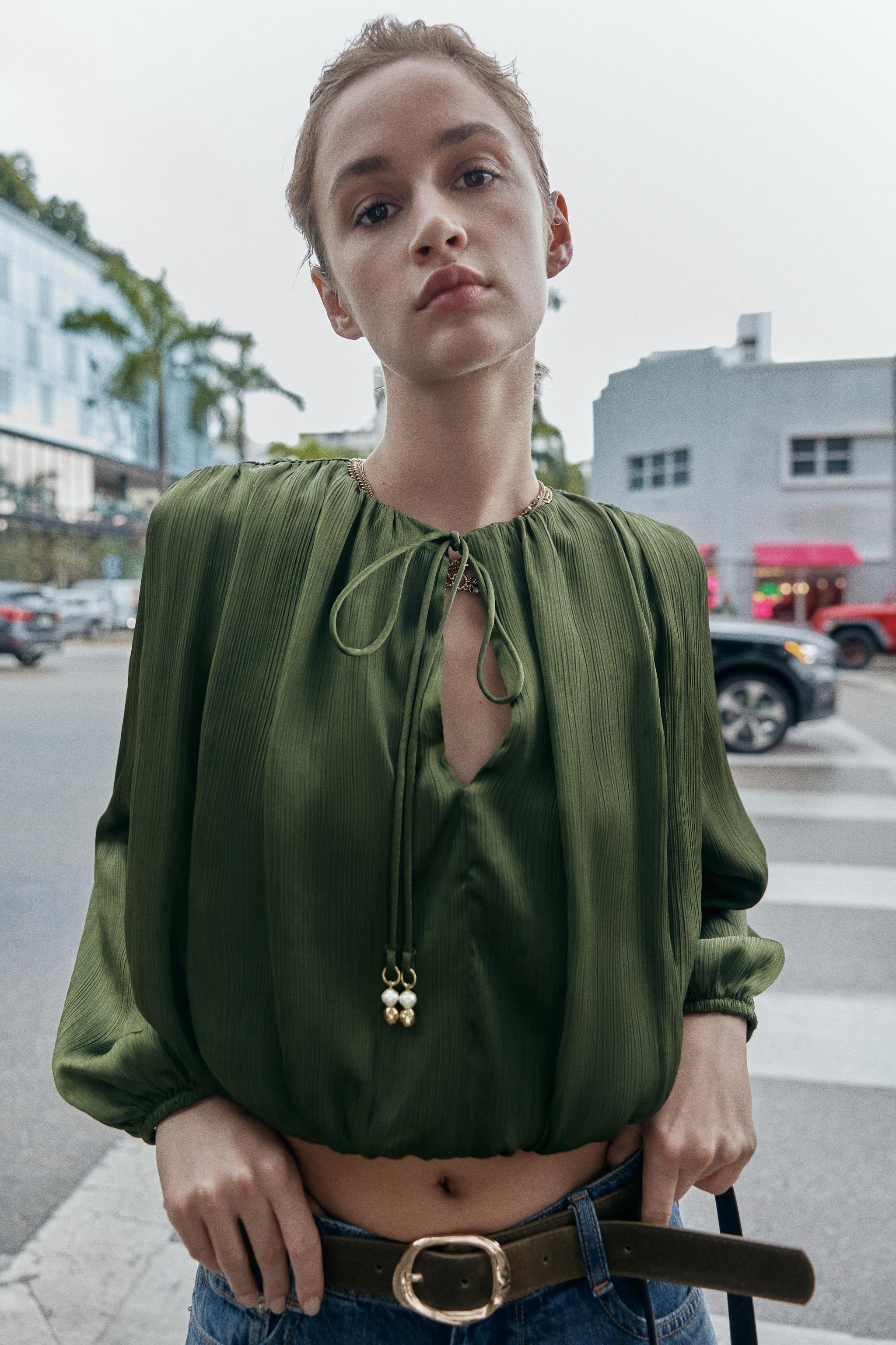 SATIN EFFECT BALLOON BLOUSE | Zara US