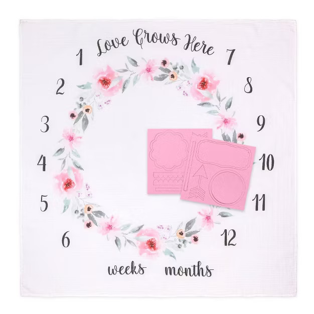 The Peanutshell Farmhouse Milestone Blanket for Baby Girls', Love Grows Here, Pink | Target