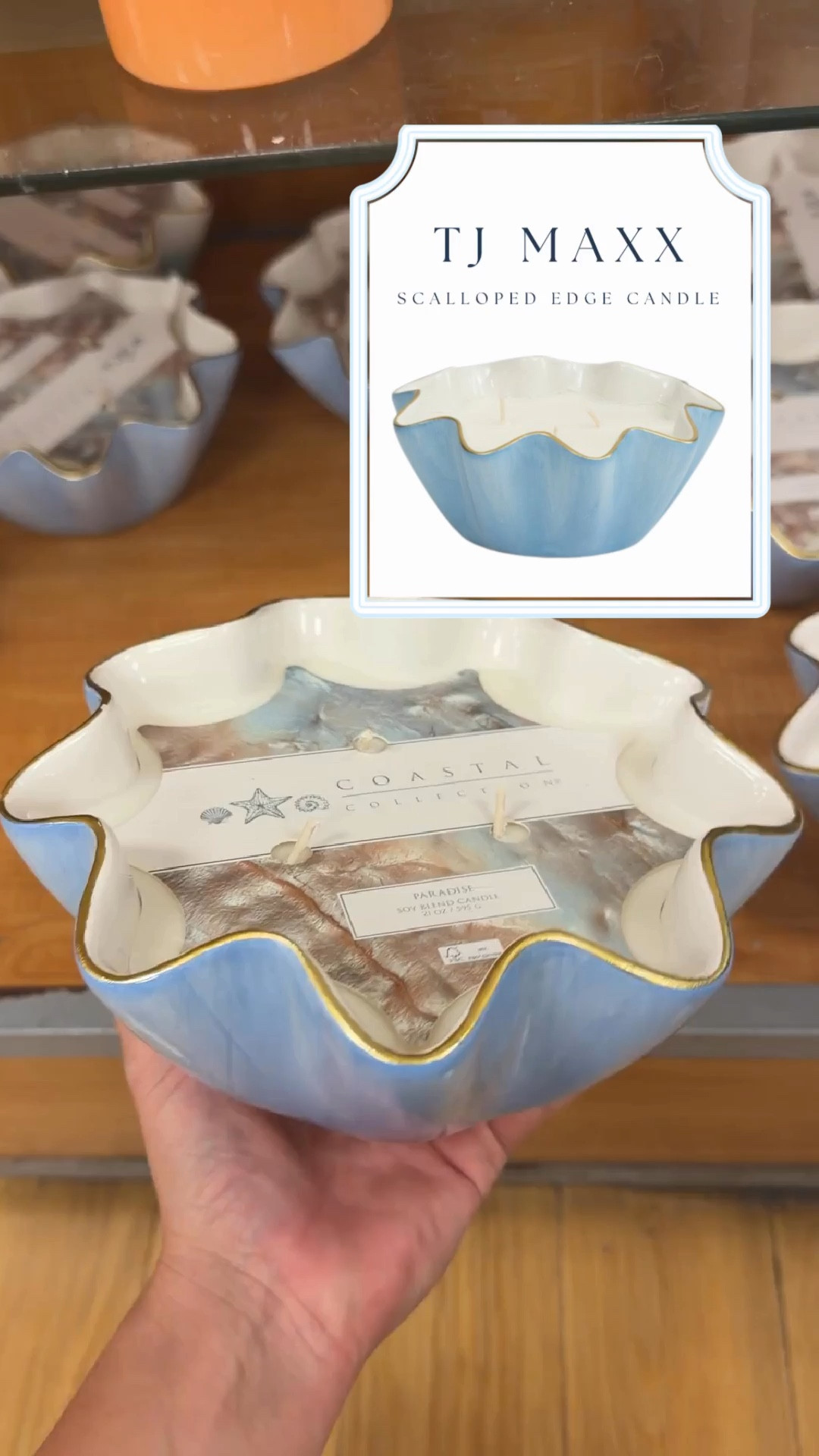 Found the prettiest coastal-inspired candles at TJ Maxx that are available to order online! 🌊 These blue scalloped bowls with gold trim are giving major grandmillennial / beach house decor vibes. they smelled so good and the ceramic bowls double as the cutest decor pieces once the candle is finished — perfect for styling shelves, coffee tables, or a bathroom vanity.

If you love coastal home decor, beachy accents, scalloped decor, and affordable TJ Maxx finds, these are such a good one to grab if you see them in store. They look like something you’d find at a high-end coastal boutique but for a budget-friendly price.

#tjmaxxfinds #coastaldecor #coastalhome #beachhousedecor #scallopeddecor #coastalgrandmother #homefinds #affordablehomedecor #ltkhome #ltkfinds @TJ Maxx 




#LTKHome