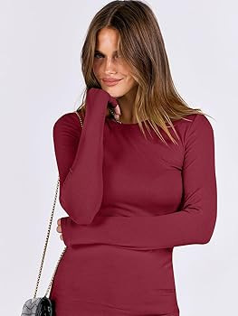ANRABESS Women Long Sleeve Shirts Rib Knit Slim Fit Tops Basic Tee 2025 Fall Outfits Casual T-Shi... | Amazon (US)