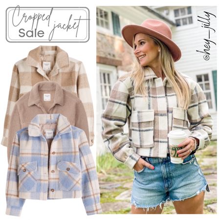 Cropped shirt jackets on sale, 15% off. Comes in plaid or solid colors. Wearing size xs. Perfect for fall!

#LTKSale #LTKunder100 #LTKstyletip