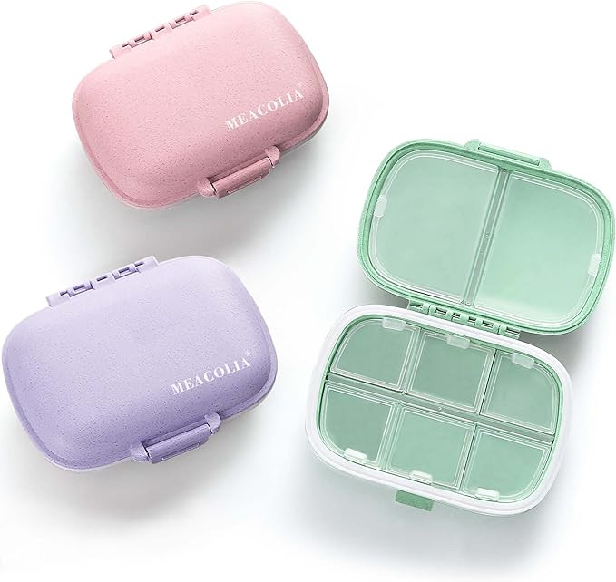 MEACOLIA 3 Pack 8 Compartments Travel Pill Organizer, Daily Pill Case Small Pill Box for Pocket P... | Amazon (US)