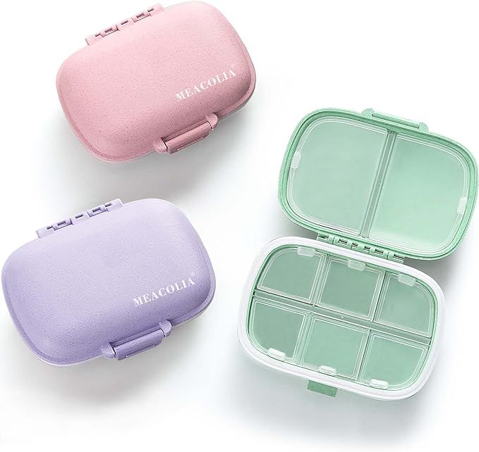 MEACOLIA 3 Pack 8 Compartments Travel Pill Organizer, Daily Pill Case Small Pill Box for Pocket P... | Amazon (US)