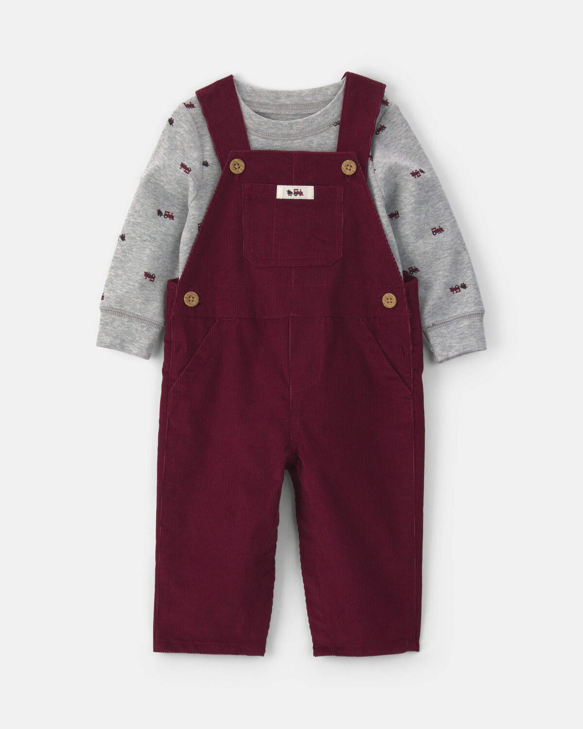 Baby Boy 2-Piece Holiday Corduroy Long-Sleeve Overall Set - Burgundy/Grey | Carter's Inc