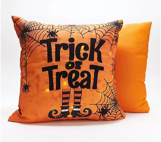 Home Reflections 18" Halloween & Harvest Pillows 1 LED, 1 Solid - QVC.com | QVC