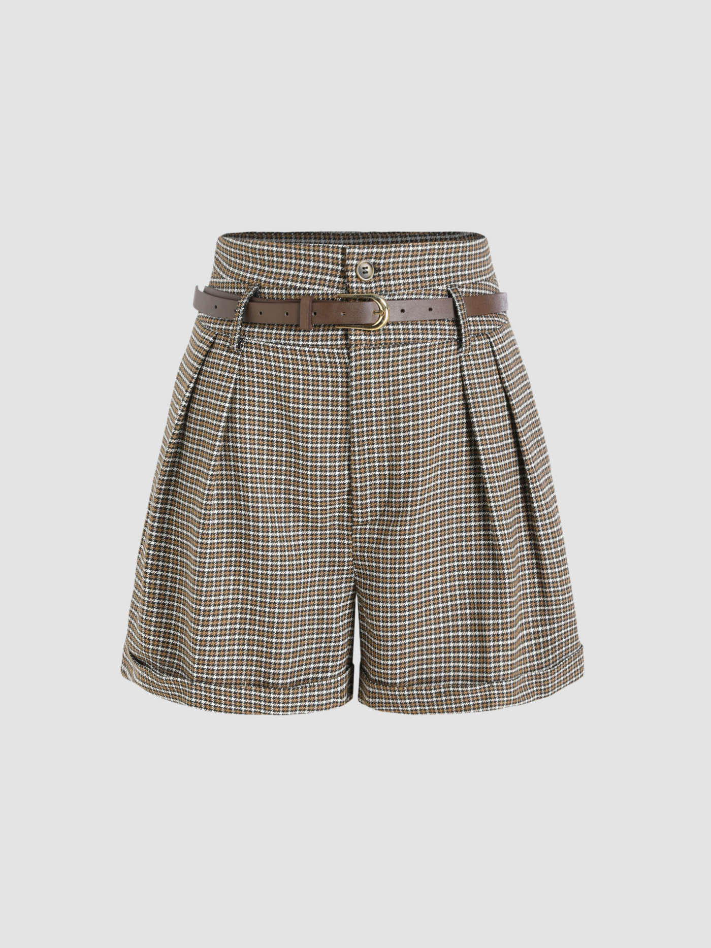 Check Pleated Shorts With Belt | Cider