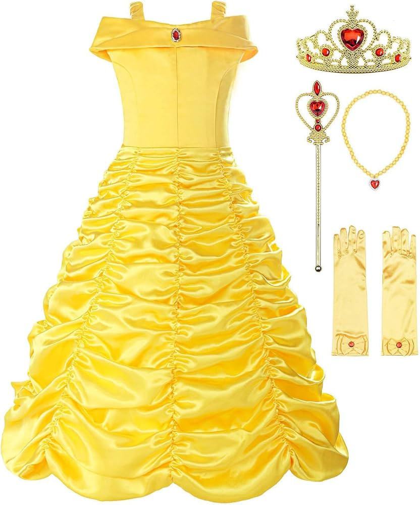 ReliBeauty Little Girls Layered Princess Dress Costume with Accessories, Yellow, 6-6X | Amazon (US)