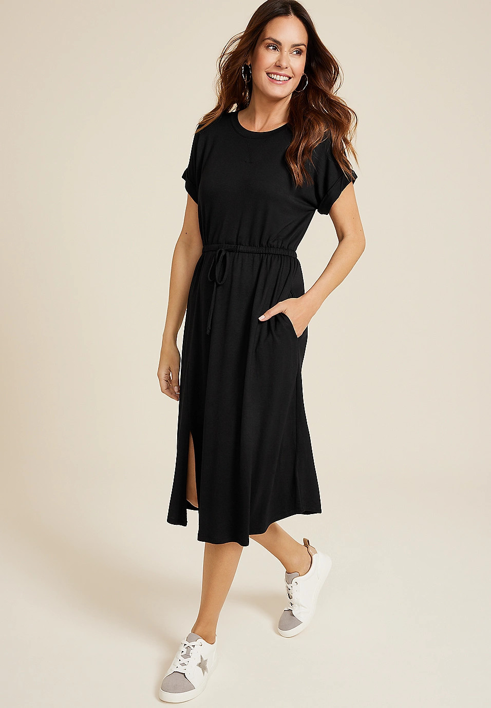 24/7 Clara Tie Waist Midi Dress | Maurices