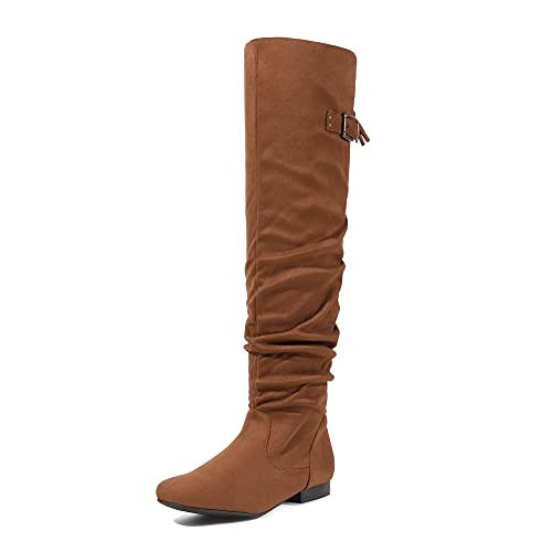 DREAM PAIRS Women's Suede Over The Knee Thigh High Winter Boots,Size 5.5,Tan,COLBY | Amazon (US)