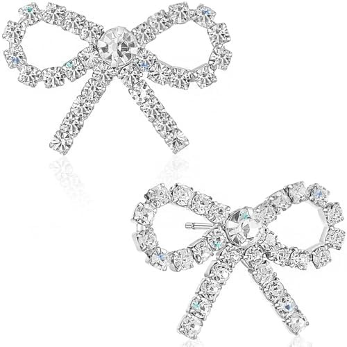 Simulated Diamond Bow Stud Earrings for Women - Small Sparkly Cubic Zirconia Studs, Hypoallergeni... | Amazon (US)